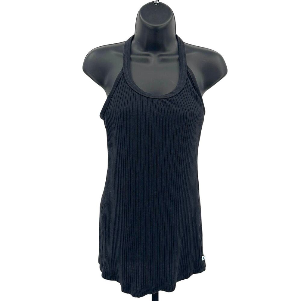 Nike Tank Top WMNS M Ribbed Knit Halter Activewear Black T-Strap Back Stretchy